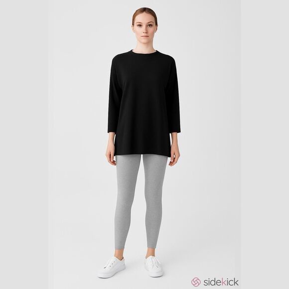 NWT Eileen Fisher Hi Crew Neck Boxy Tunic Top Shirt Womens s small Black - Picture 1 of 5